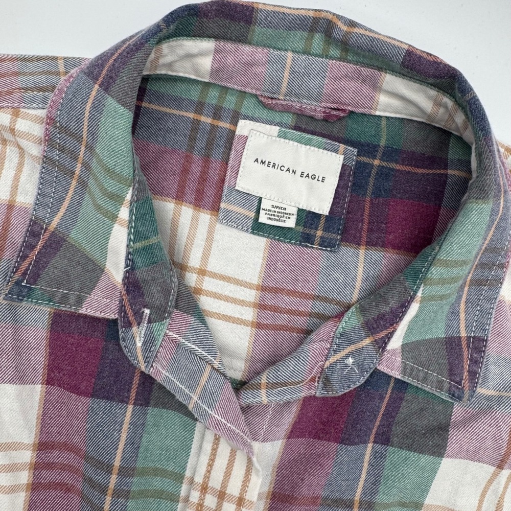 American Eagle Womens Plaid Button Down Shirt Small Oversized Flannel Top - Picture 2 of 4